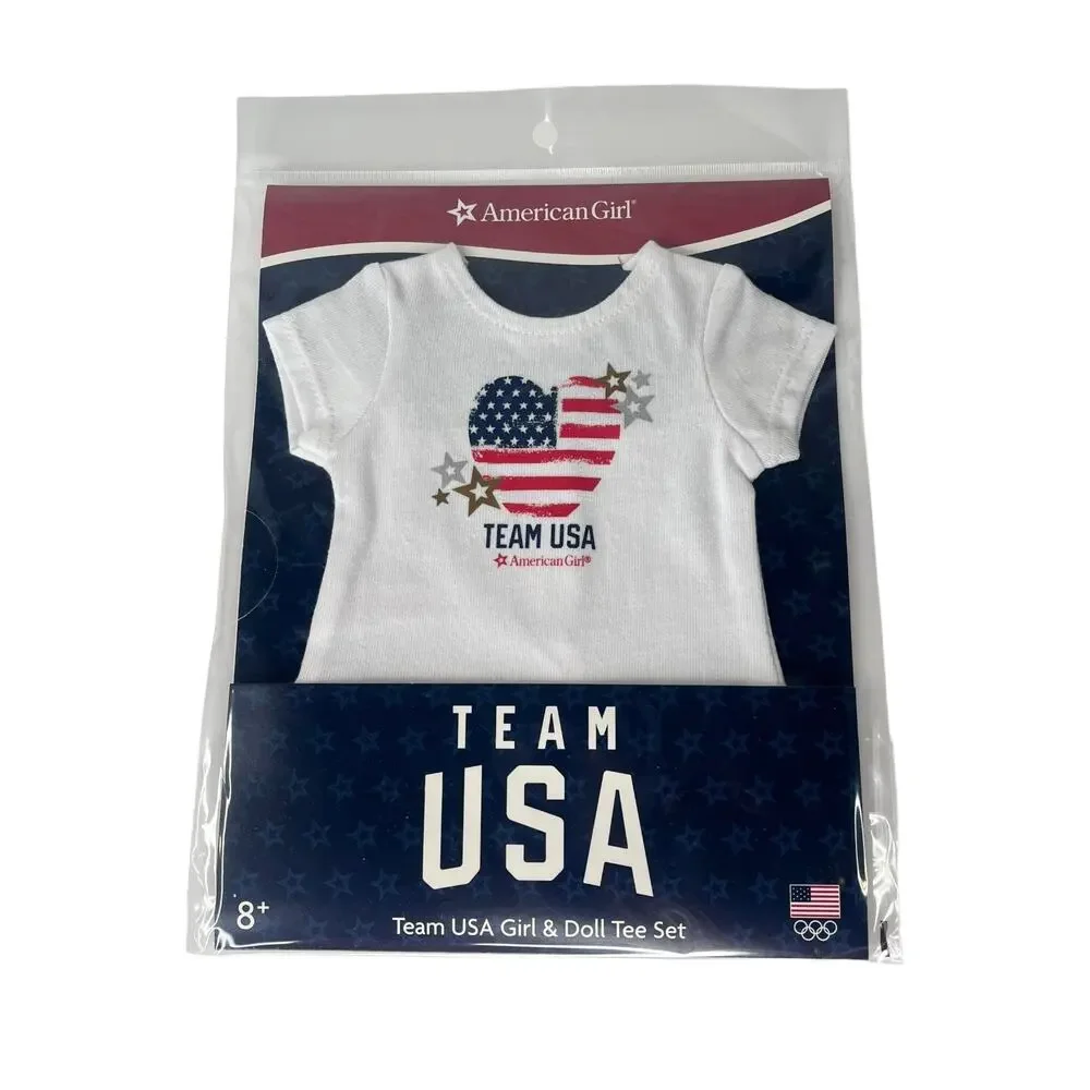 American Girl Doll Team USA T-Shirt Patriotic Flag Red White Blue Tee Top New
